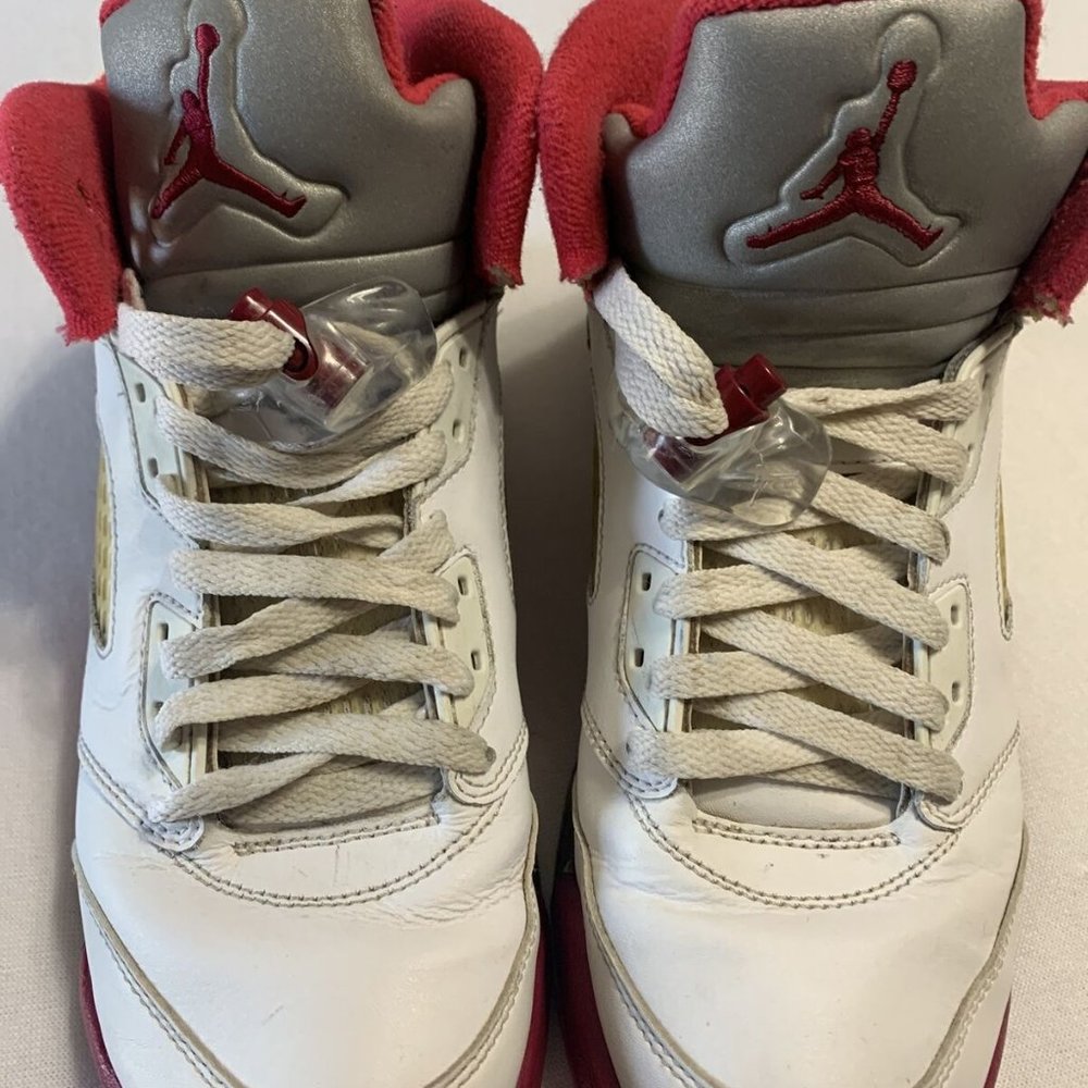Nike 440892-101 Air Jordan 5 Retro Red Leather 7Y - Picture 7 of 9